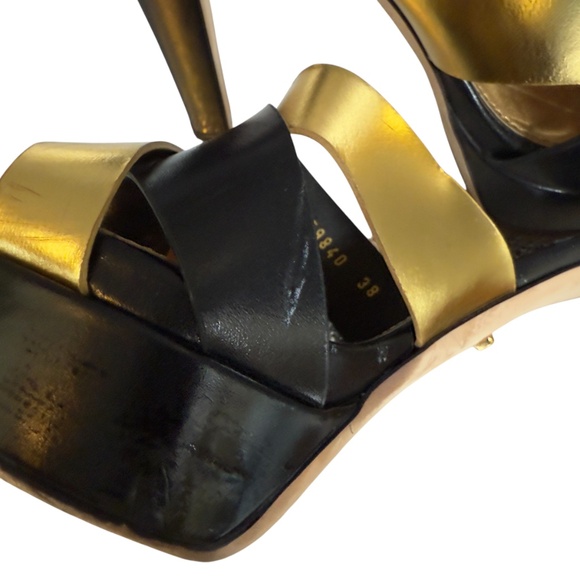 Sergio Rossi Black/Gold Leather Mule Woman’s High Shoes Size 38 - Picture 8 of 9